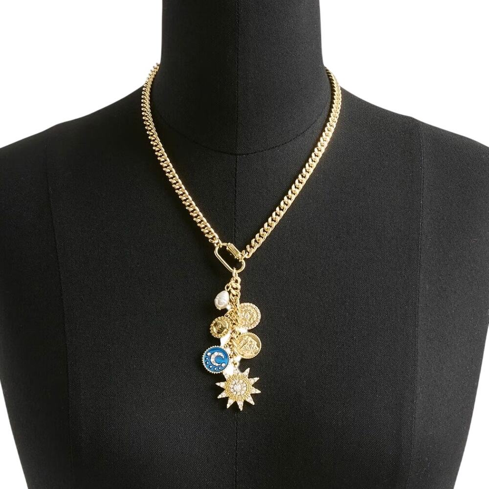 NWT JCrew Carabiner Celestial Charm Dangle Necklace in Rich Gold